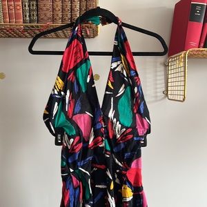 Size US 6 womens vintage colourful button up dress with halter neck